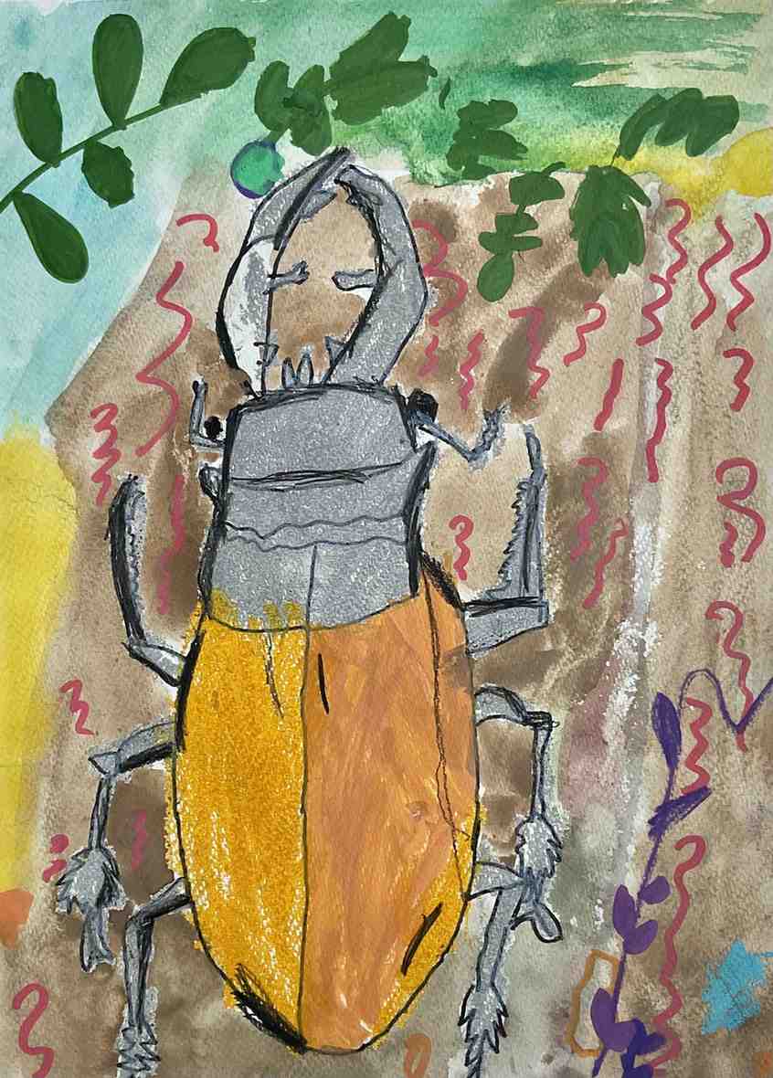 The Mighty Stag Beetle – Kids Art Mixed Media by Captain (Age 5)