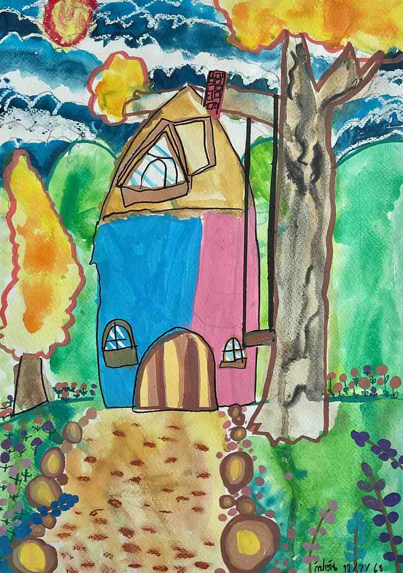 The Colorful Cottage – Kids Art Watercolor Painting by Captain (Age 5)