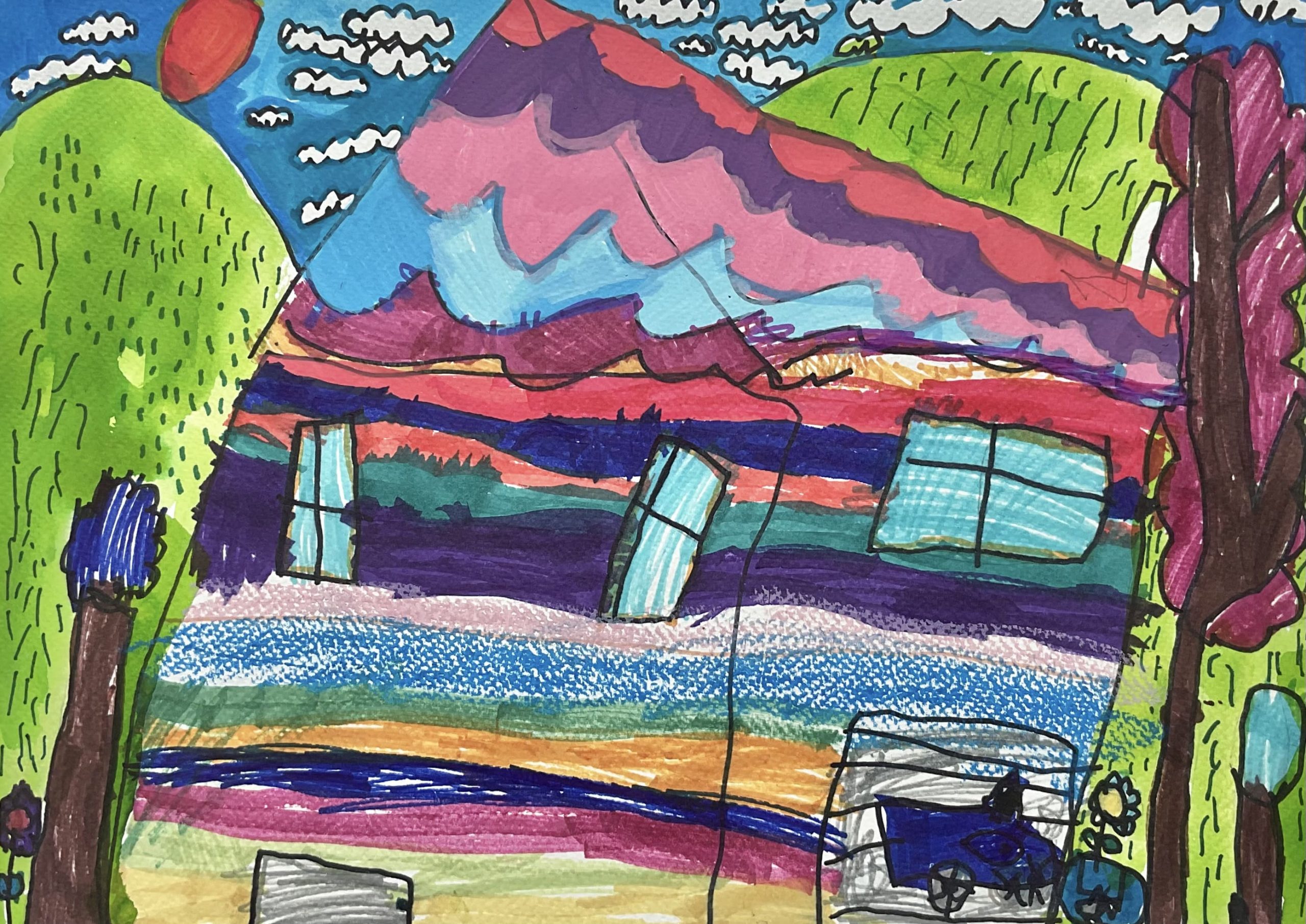 The Multi-Color Rainbow Dream Home – Kids Art by Captain (Age 5)