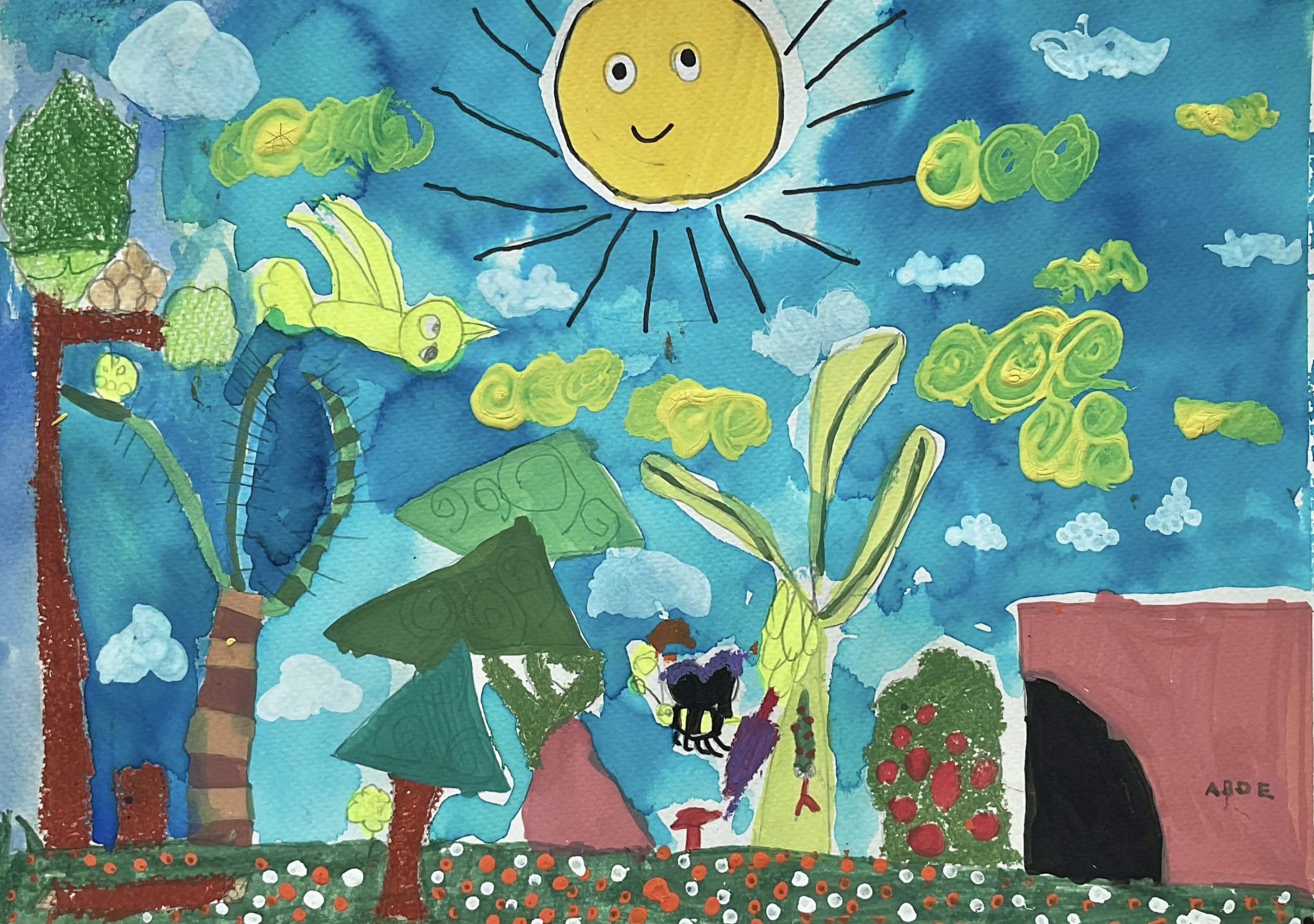 The Joyful Garden & The Smiling Sun – Kids Art by Captain (Age 5)