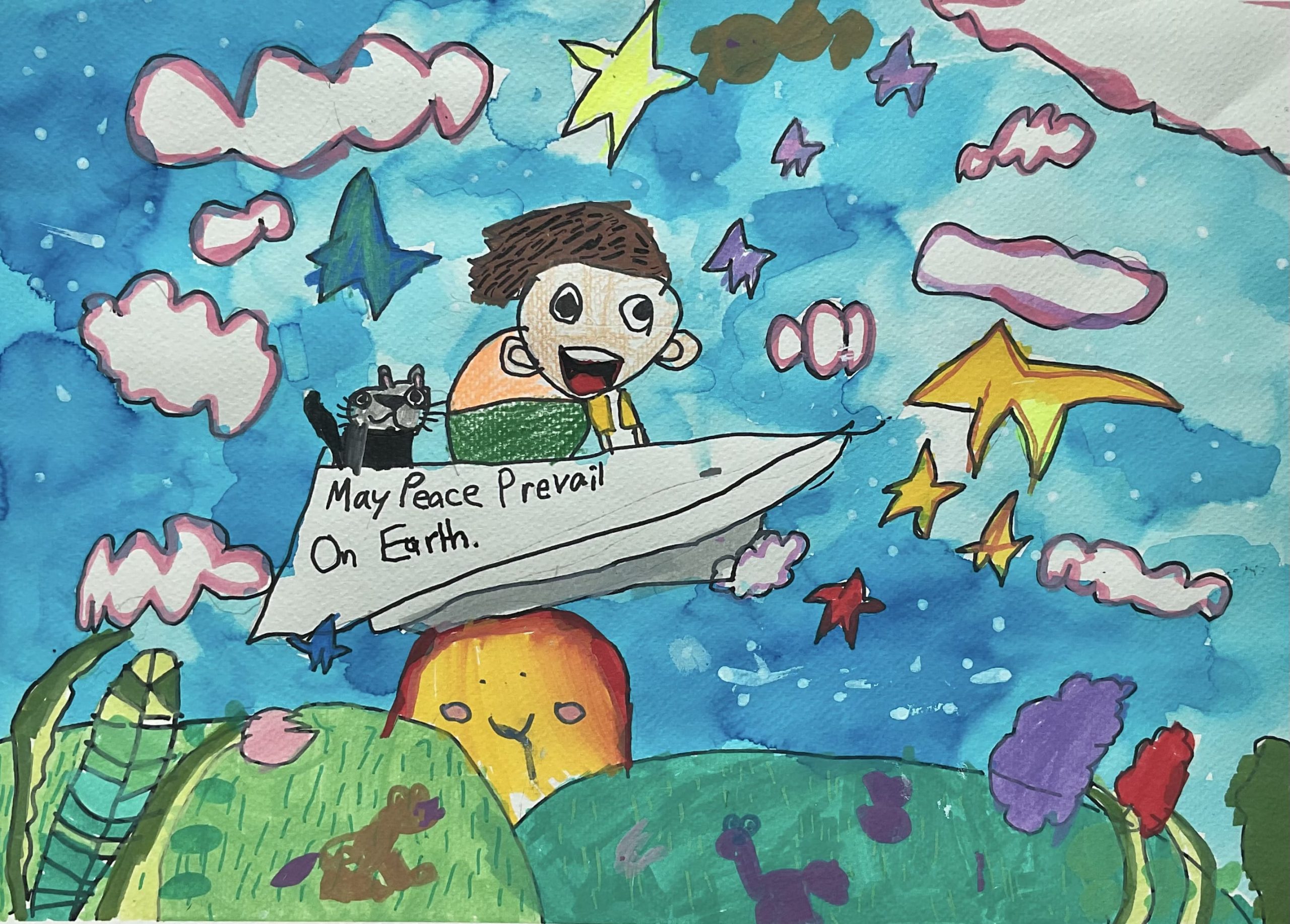 Paper Plane of Peace – Inspirational Kids Art by Captain (Age 5)
