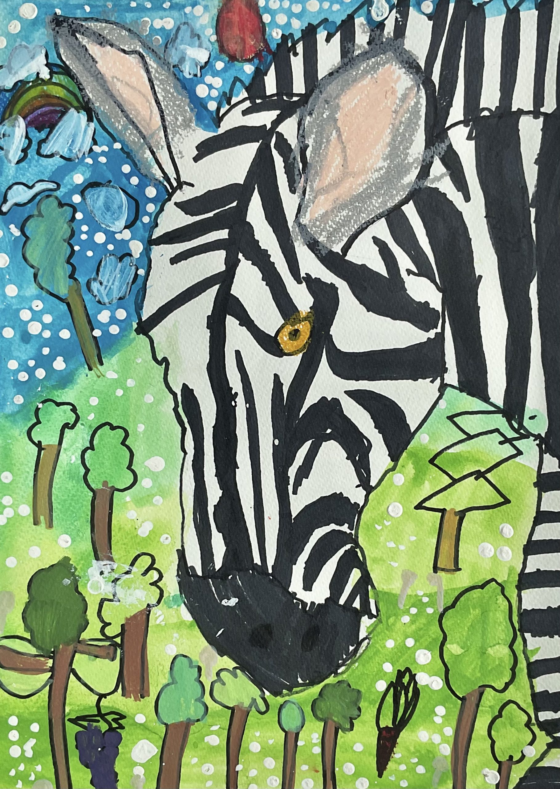The Bold Zebra Close-Up – Kids Art by Captain (Age 5)