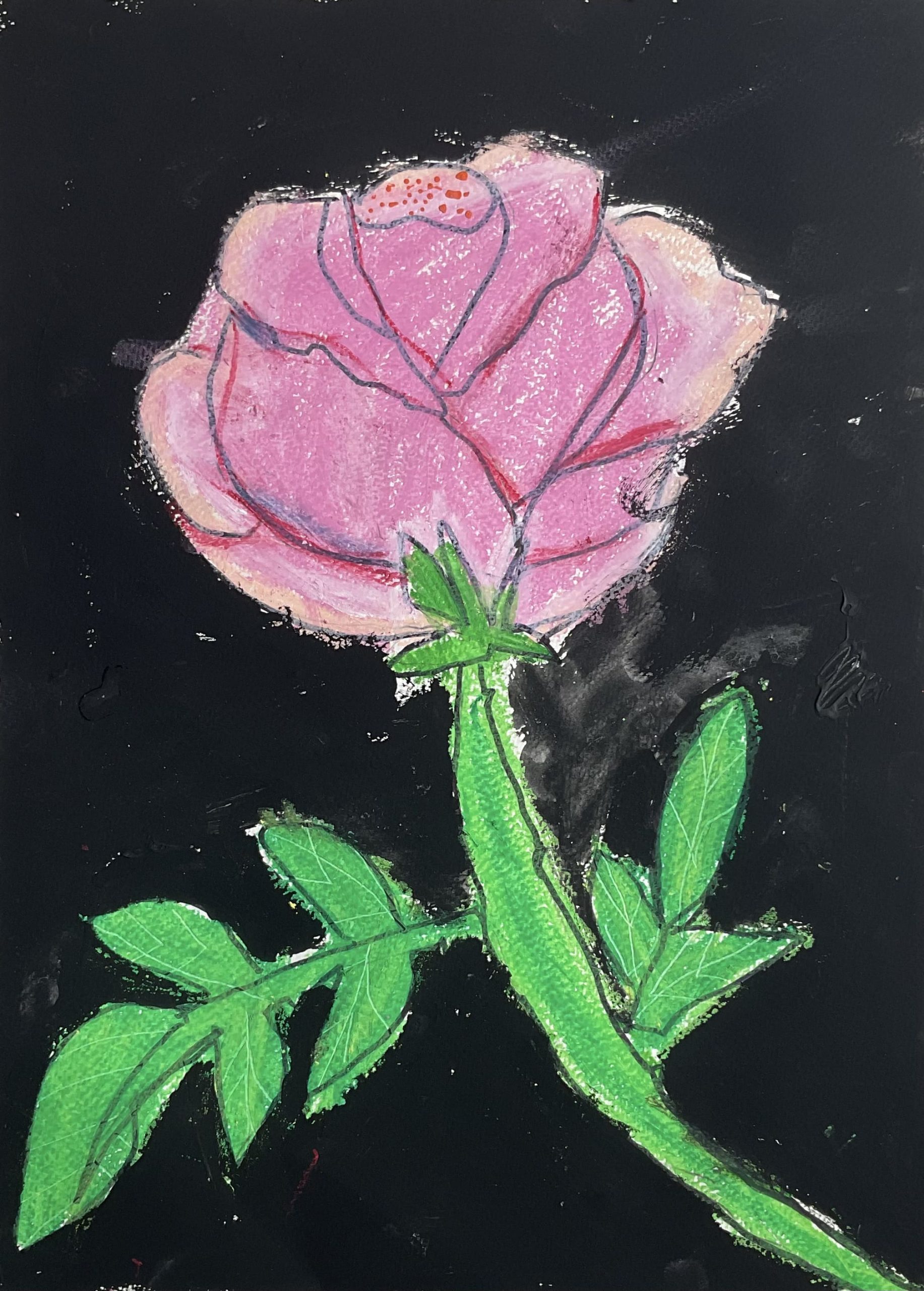 The Glowing Pink Rose – Floral Kids Art by Captain (Age 5)