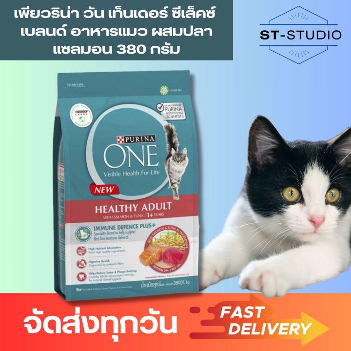 ชุด (1 แพ็ค) เพียวริน่า วัน เท็นเดอร์ ซีเล็คซ์ เบลนด์ อาหารแมว ผสมปลาแซลมอน 380 ก Purina One Tender Selects Blend Cat Food with Real Salmon, 380 g (1 Pack)